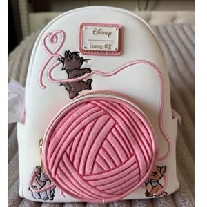 Disney Loungefly Aristocats Kittens Yarn Ball Mini Backpack White Pink New